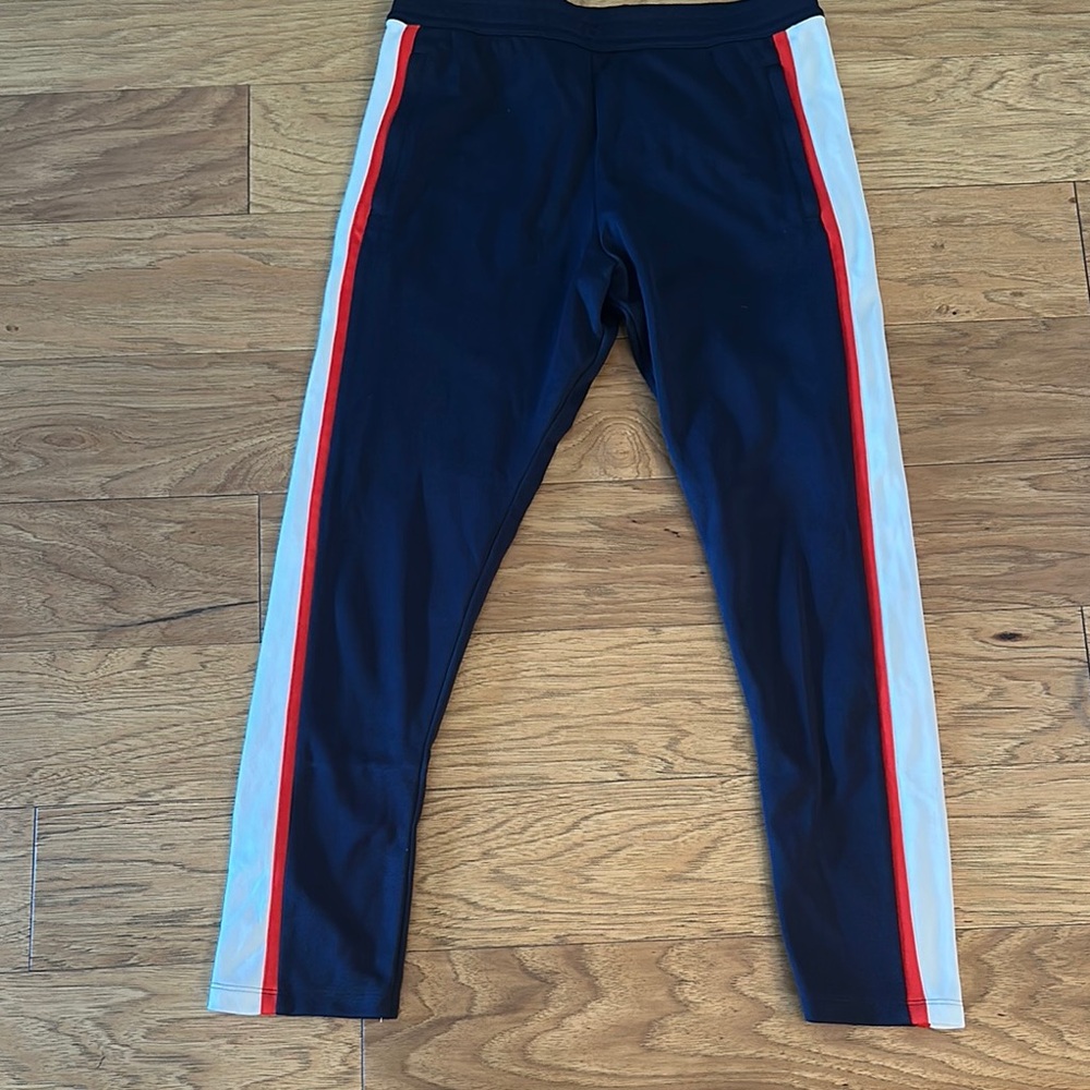 Tory Sport Blue and Red Track Pants with Bold Stripes